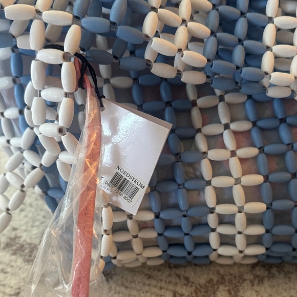 Kurt Geiger Blue and White Woven Tote with Red Strawberry Tag - Picture 7 of 7